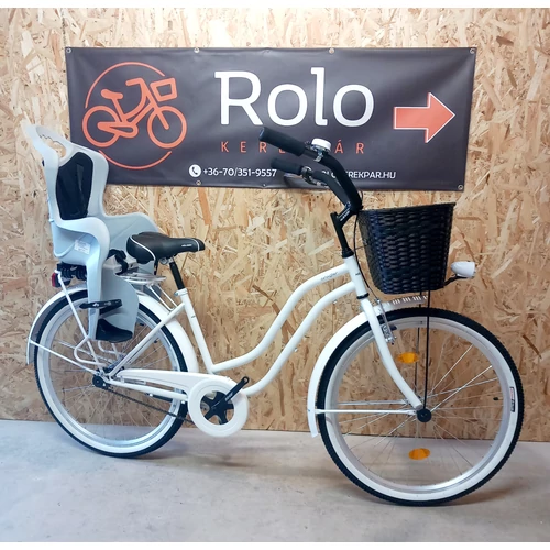 Koliken Cruiser Fehér női kerékpár - Egyedi felszereltség - Kosárral és gyereküléssel