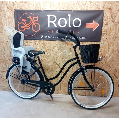 Koliken Cruiser Fekete női kerékpár - Egyedi felszereltség - Kosárral és gyereküléssel
